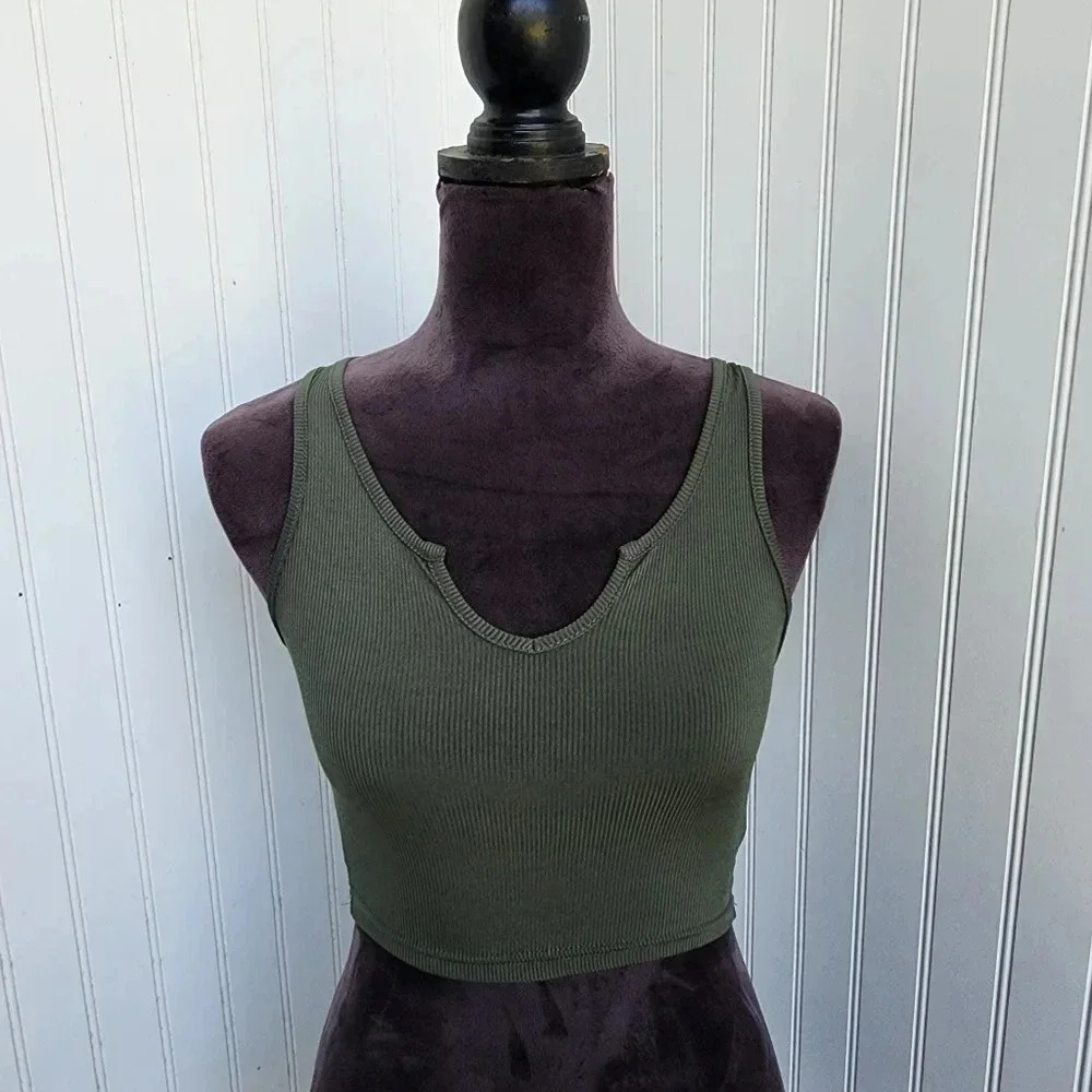 SHEIN Green Ribbed Cropped Tank Top Women’s Green Stretch Size XS